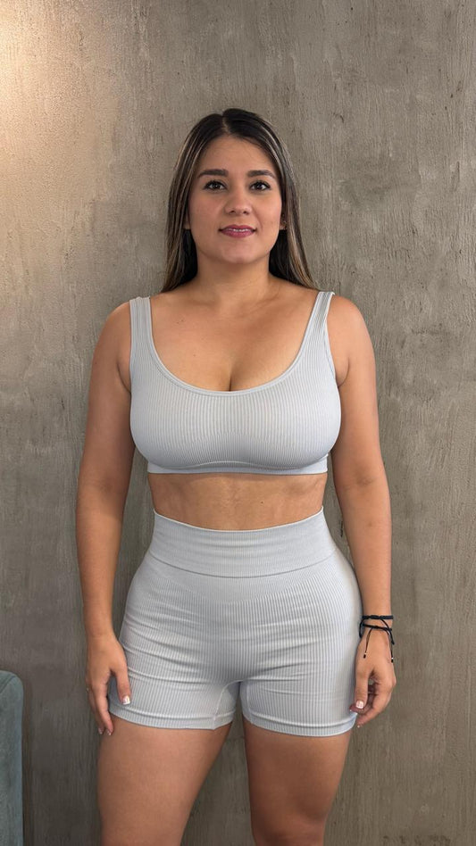 Set Top + Short Push Up Rib Americano